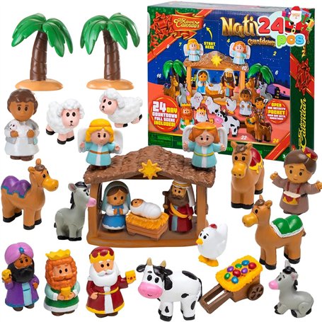 JOYIN 24 Pièces Calendrier de l'Avent de Noël 2023 Jouets Miniatures Ensemble de Figurines de la Nativité