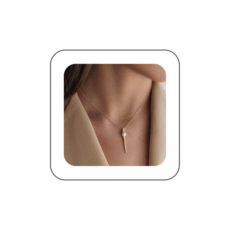 Inilbran Boho Bar Pendentif Collier Or Perle Collier Ras Du Cou Vintage Métal Tige Collier Ras Du Cou Minimaliste Barre Vertical