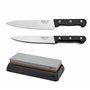 TROMPETTE - Ensemble 2 couteaux de cuisine et 1 pierre à aiguiser - Universal - Acier 5Cr15MoV - Finition Satinée - Noir