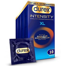 Durex Intensity - 40 preservatifs Homme XL Sans Latex Ultra Fins Ultra Lubrifiés - Plus de Chaleur Corporelle Partagée* - Taille Durex Intensity - 40 preservatifs Homme XL Sans Latex Ultra Fins Ultra Lubrifiés - Plus de Chaleur Corporelle Partagée* - Taille