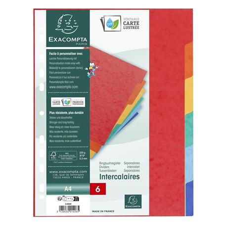 EXACOMPTA Jeu d’intercalaires 6 positions en carte lustrée 1406E