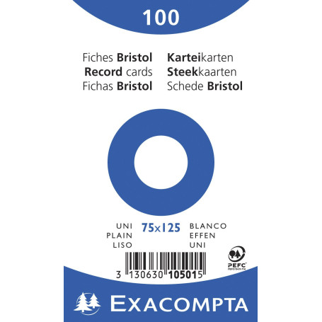 Exacompta - Réf. 10501E - Paquet de 100 fiches bristol unies non perforées - sous film - compatibles avec imprimante jet d'encre