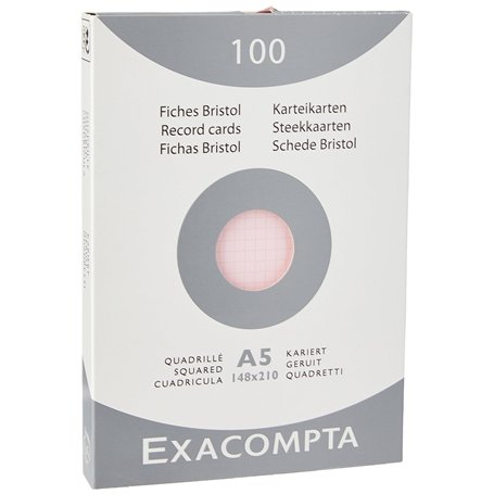 Exacompta - Réf. 13238E - Étui de 100 fiches bristol quadrillées 5x5 non perforées - format 148 x 210 mm - compatibles avec impr