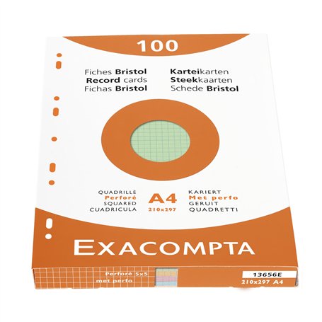 Exacompta - Réf. 13656E - Étui de 100 fiches bristol quadrillées 5x5 perforées - format 210 x 297 mm - compatibles avec impriman