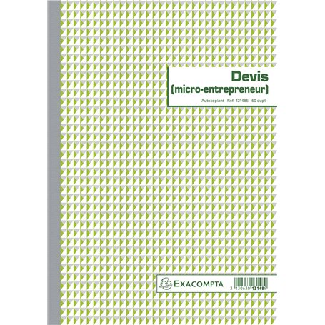 Exacompta - Réf. 13148E - Lot de 5 manifolds Devis Micro-entrepreneur - 50 feuillets numérotés et autocopiants - duplicatas (1 o