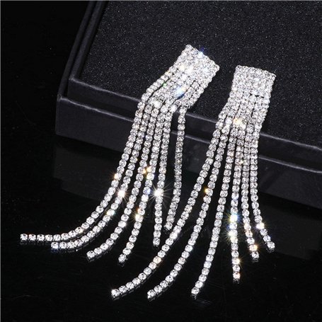 Argent Couleur Strass Cristal Long Gland Boucles d'oreilles pour Les Femmes Nuptiale Boucles d'oreilles Pendantes Bijoux De Mari