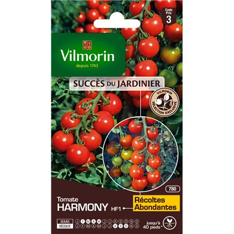 Vilmorin - Tomate Harmony - variété précoce - vigoureuse - rendement jusqu'à 2 à 4 kg par Pied- Type Cocktail - Chair juteuse et