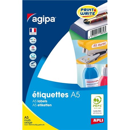 AGIPA Etui A5 (16F) de 192 étiquettes multi-usage Permanentes 48