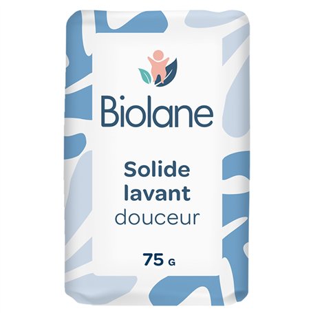 BIOLANE - Solide Lavant Douceur - Bain Bébé - 95% d'Origine Naturelle -75g - Corps et Cheveux - Sans savon - Fabriqué en France