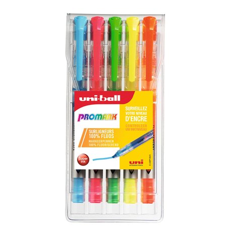 Uni-ball USP105/5 Trousse de 5 Surligneurs Pointe Biseautée Assortis