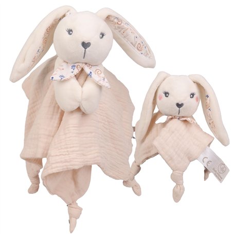DODO D'AMOUR - Duo Doudou de Séparation - Lapin - 053051 - Beige - Enfant - Parent - Cadeau Naissance - Peluche - Bébé - Doux -