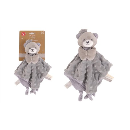 DODO D'AMOUR - Doudou Carré - Ours - 053932 - Gris - Polaire Alvéolée - Cadeau Naissance - Peluche - Bébé - Doux - Lavable en Ma