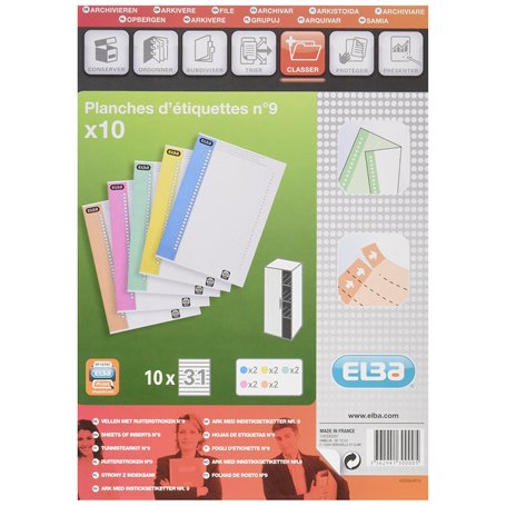 Elba L'Oblique AZ Sachet de 10 planches d'étiquettes n°9 pour dossiers armoire Assortis