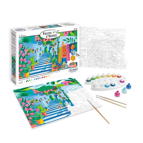 Sentosphère – Palette d'Artiste – La Ville Bleue – Peinture Acrylique - Création Relaxant - Adultes – 14 à 16 couleurs – toilée