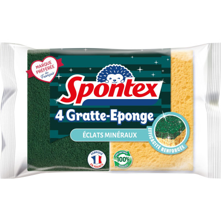 Spontex - Gratte-Eponge Eclats Minéraux - Vaisselle Grattantes Vertes Avec Minéraux De Silice - 1 X 4 Ã‰ponges
