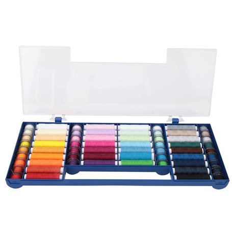 64pcs kit de fil à coudre avec 32 fils de couture colorés et boîte de rangement en plastique pour outils de couture de bureau à
