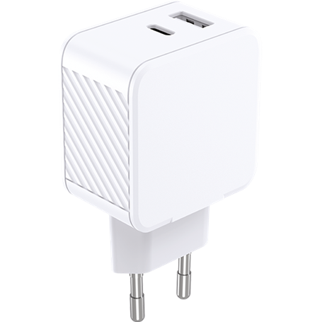 Chargeur USB A + USB C 65W Power Delivery GaN Blanc Bigben