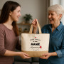 Sac Mamie d'Amour | Cabas de Plage Courses Coton et Toile de Jute Idée Cadeau Femme