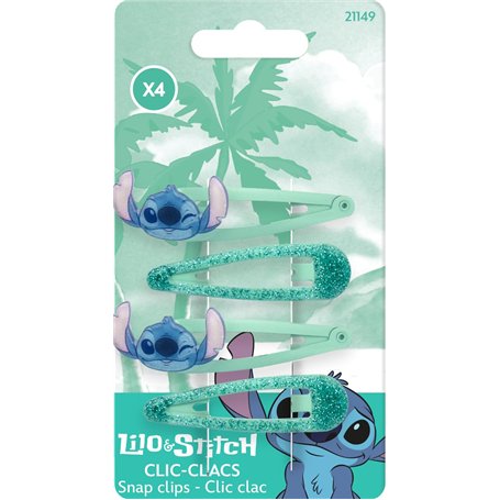 Disney Stitch – Lot 4 Pinces À Cheveux Clic-Clac Enfant – Coloris Aléatoires – Maintien Doux Cheveux Fins – Accessoire Coiffure