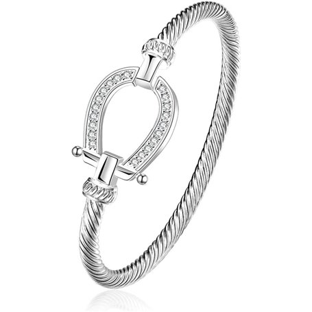 CYSJ 925 Sterling Silver Filled Horse Shoe Bangle Fer à Cheval Goutte d'eau Bracelet Bijoux Femmes Saint Valentin Cadeau