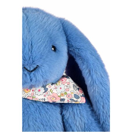 DOUDOU ET COMPAGNIE - Lapin Fleurette Bleu 35 cm – Peluche Ultra Douce en Velours pour Bébé – Doudou Mixte dès la Naissance – Fo