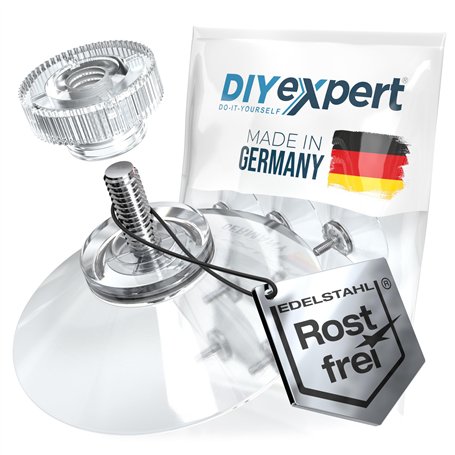 DIYexpert® 20 x ventouses Ø 30 mm avec filetage M4x10mm avec écrous moletés transparent - Fabriqué en Allemagne