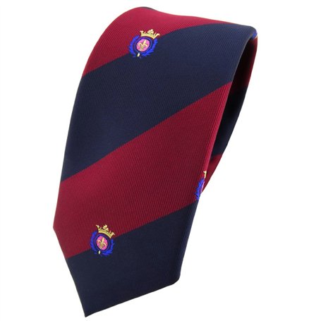 TigerTie étroit cravate rouge bordeaux bleu foncé rayé avec blason - Tie