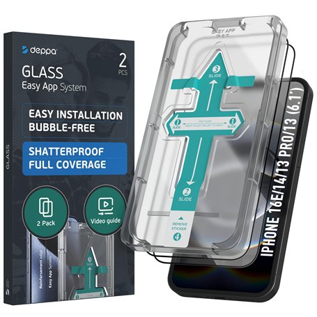 Deppa [2 pièces Verre Trempé pour Iphone 16e/iPhone 14/13 Pro/13 (6.1') [Couverture Complète] Avec Kit d’Installation Facile - F