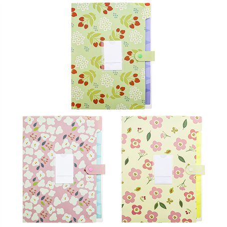 eMagTech Lot de 3 dossiers extensibles en accordéon avec imprimé floral - 8 poches - Fermeture à pression - Pour documents de fo