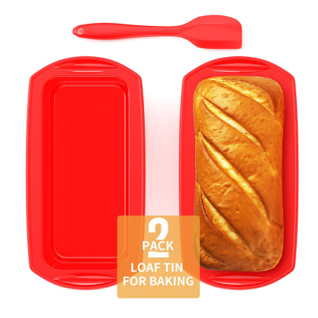 Ankway Lot de 2 moules à pain rectangulaires en silicone avec spatule à pâte - Moule à pain anti-adhésif - Pour gâteaux et pains