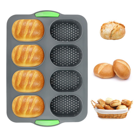 QOUBNIC Plaque à Pain, Moule à Pain en Silicone Moule Baguette Four, Moule Perforé Antiadhésif pour le Pains Français, 34X23cm