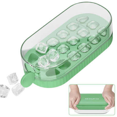 PKBD Bac a Glacon avec Couvercle, 18 Pièces Moules Glaçons Presser en Silicone pour Congélateur, Dégagement Facile, Remplissage