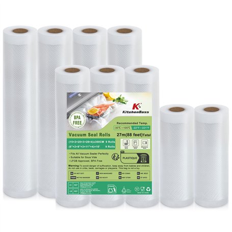 KitchenBoss Sacs Sous Vide Alimentaire:Film Sous Vide Alimentaire 9 Rouleaux