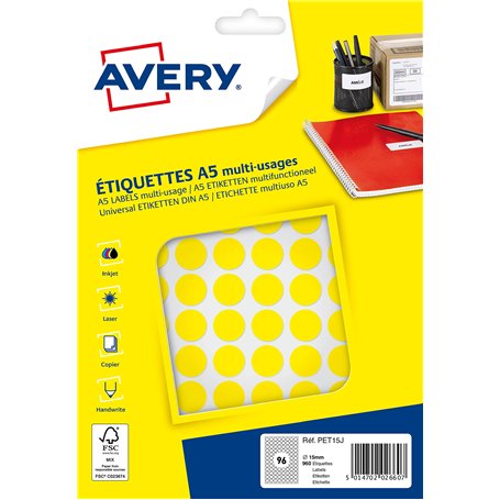 AVERY - Etui de 960 pastilles jaunes autocollantes