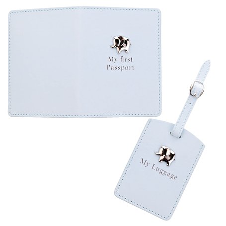 Babyprem Ensemble housse de passeport et étiquette de bagage Motif éléphant Bleu/bleu