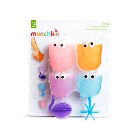 Munchkin Jouet de Bain Falls avec Ventouses | Jeu de Chute Multicolore | Comprend 3 Jouets Interactifs & 1 Tasse Verseuse | Amus