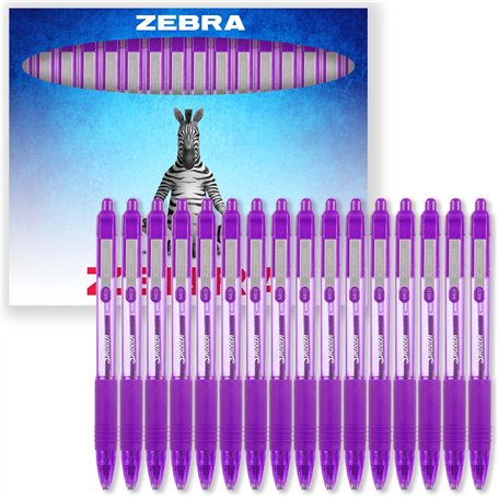 Zebra Z-Grip Lot de 16 stylos à bille rétractables à encre lisse Pointe 1 mm Emballage cadeau Violet