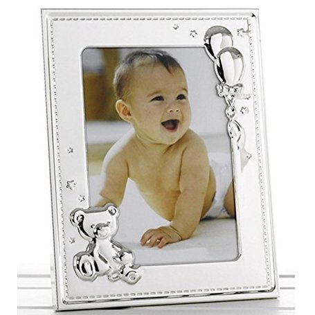 Shudehill Giftware Cadre photo avec ours en peluche et ballons en relief - Argent - Pour photo de 12