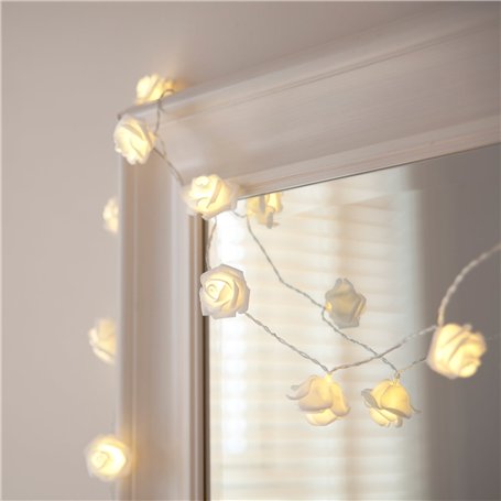 Lights4fun Guirlande Lumineuse 30 Fleurs Blanches à LED Blanc Chaud pour Intérieur