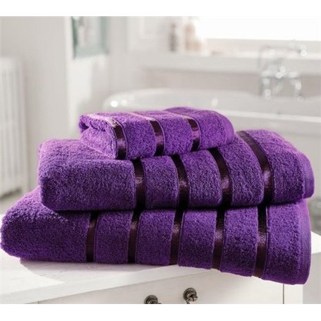 Coton égyptien satiné 600 g/m ² Doux Kensington Serviette essuie-mains à rayures Aubergine