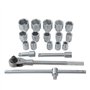 KATSU Jeu de Douilles 3/4" 21 Pièces, 19-50mm Métrique 6 Points Hex avec Clé à Cliquet 24 Dents Dans un Boîtier en Acier, Outil 