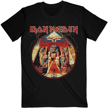 Iron Maiden T Shirt Powerslave Lightning Circle Band Logo Officiel Homme Noir