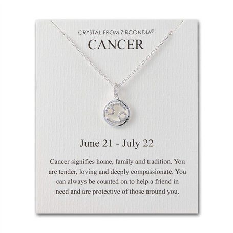 Philip Jones Collier avec pendentif signe astrologique du cancer et carte citation avec cristaux Zircondia®