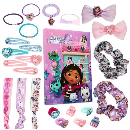Gabby's Dollhouse Calendrier de l'Avent 2025 Fille Compte à Rebours Noel 24 Surprises Accessoires Cheveux Kawaii Élastiques Chou