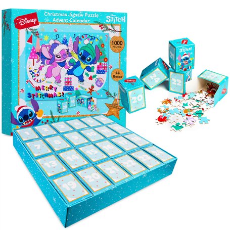 Disney Stitch Calendrier de l'Avent 2025 Femme Ado Enfant Famille Compte à Rebours Noel 24 Jours Jigsaw Puzzle Calendrier 1000pc