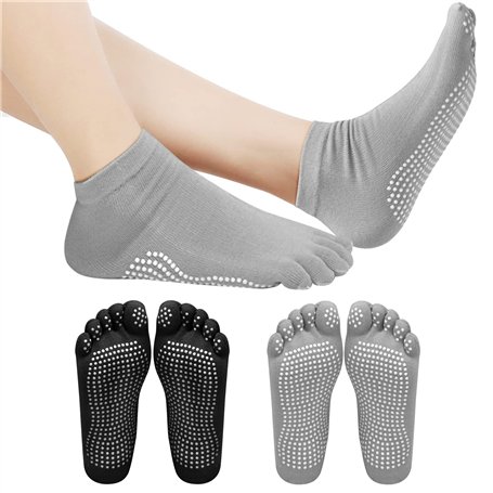 Volumoon 2 Paires Coton Chaussettes de Yoga Antidérapantes