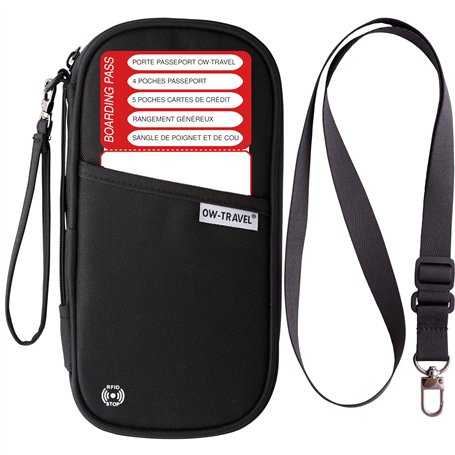 OW-Travel Porte Passeport Voyage (Noir) Pochette Voyage Documents avec Protection RFID. Portefeuilles Passeport Spacieux Familia