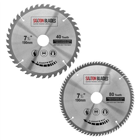 Saxton TCT190MXA Lot de 2 lames de scie circulaire à bois 190 mm pour Bosch