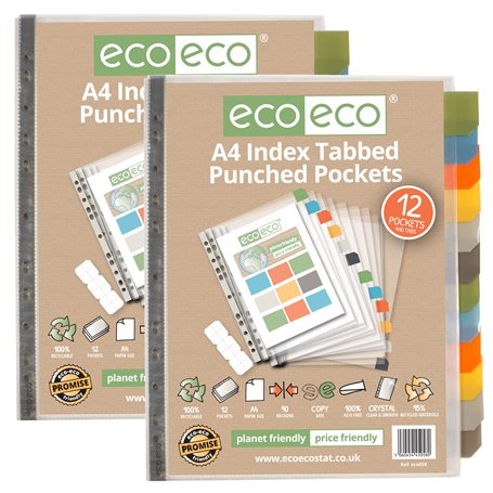 eco-eco Eco058x2 Lot de 2 pochettes perforées avec onglets intercalaires 95% recyclées Format A4