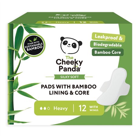 The Cheeky Panda Serviettes Hygiéniques Bio | Flux Abondant | Ultra Confort et Absorption Maximale | 12 Serviettes en Bambou ave